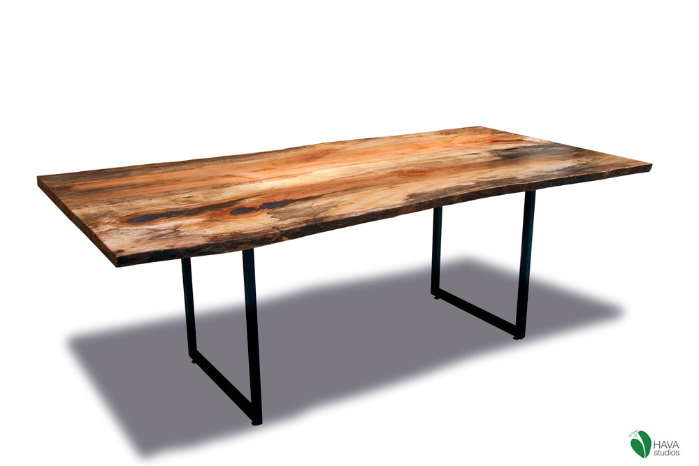 Live edge spalted sycamore desk with Ecopoxy FlowCast resin fill and blue metallic pigment